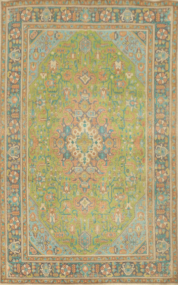 Light Green Handmade Tabriz Persian Area Rug 7x9