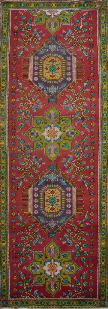 Bohemian Tabriz Persian Runner Rug 3x11 with Floral Medallions and Borders