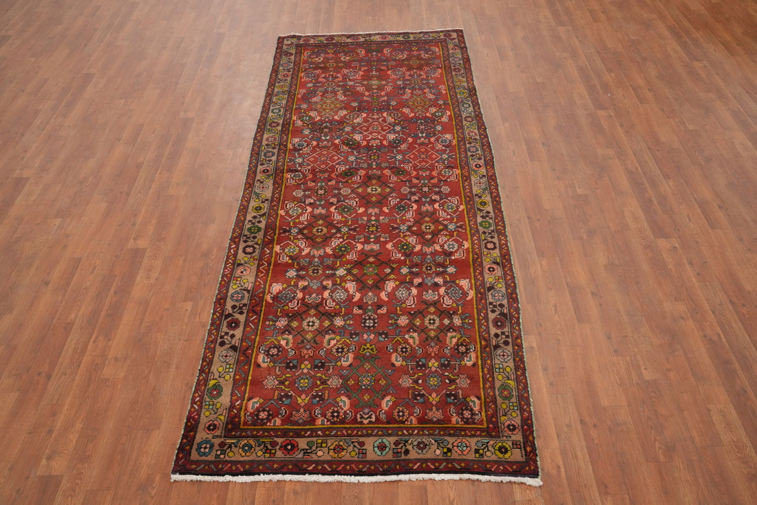 Vintage Wool Hamedan Persian Runner Rug 4x10