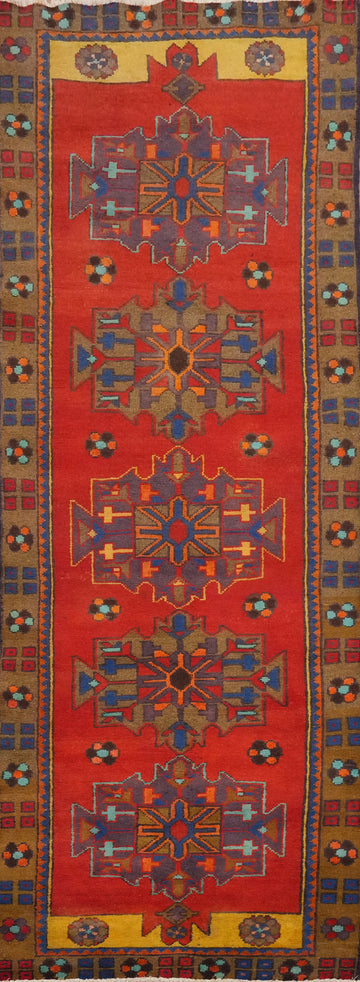 Geometric Wool Heriz Persian Runner Rug 3x10