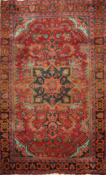 Vintage Red Medallion Heriz Persian Rug 3x5