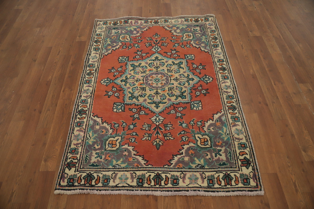 Geometric Wool Orange Tabriz Persian Rug 3x5