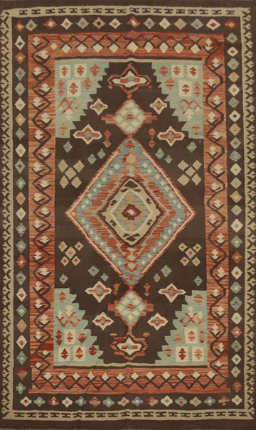 Vegetable Dye Tribal Wool Kilim Handwoven Area Rug 7x10