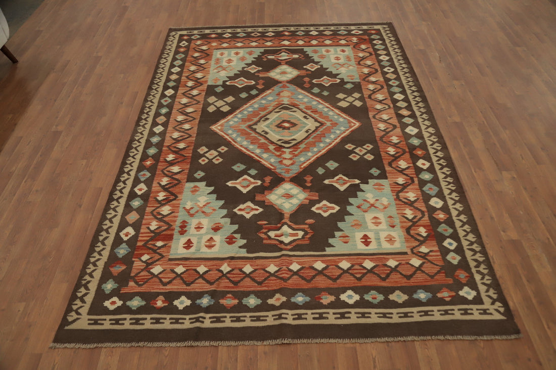 Vegetable Dye Tribal Wool Kilim Handwoven Area Rug 7x10