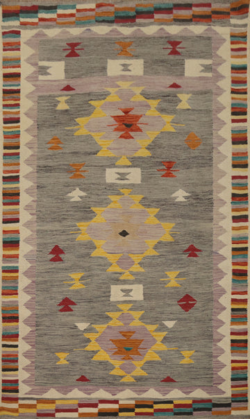 Stylish Gray Geometric Kilim Area Rug 5x8