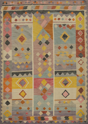 Vegetable Dye Tribal Wool Kilim Handwoven Area Rug 8x10