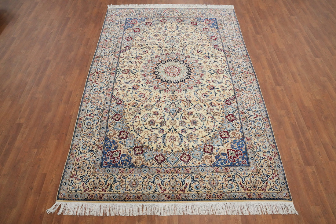 Vegetable Dye Floral Silk Nain Persian Area Rug 7x10