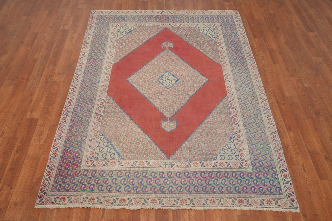 Antique Geometric Wool Tabriz Persian Rug 5x6