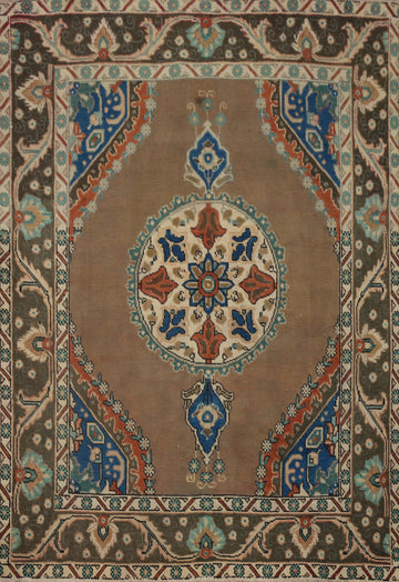 Brown Geometric Tabriz Persian Rug 5x6