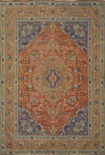 Handmade Wool Orange Tabriz Persian Rug 5x7