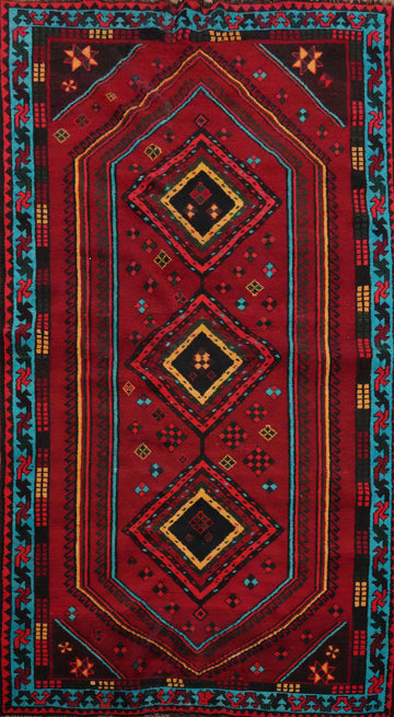 Vintage Geometric Shiraz Persian Area Rug 5x9