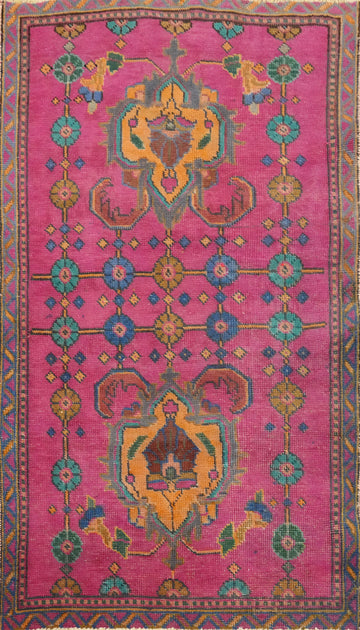 Fuchsia Pink Geometric Tabriz Persian Rug 3x5