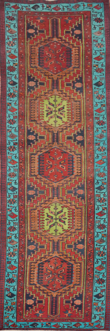 Vintage Geometric Ardebil Persian Runner Rug 3x11