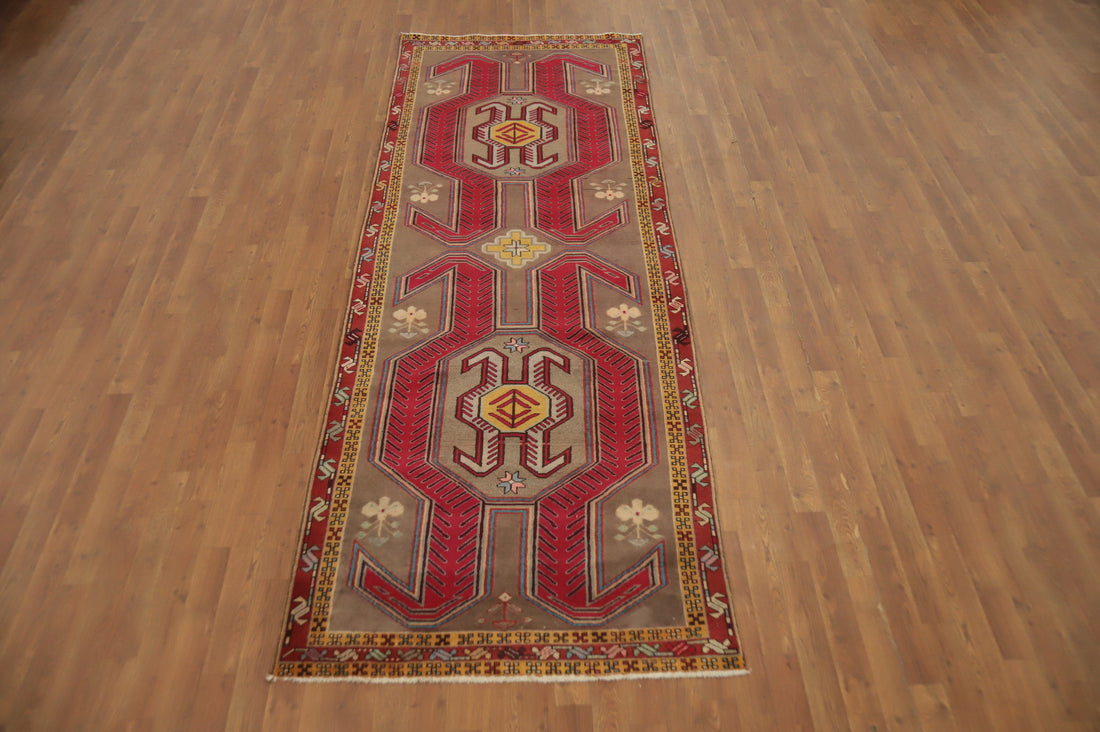Tribal Geometric Ardebil Persian Runner Rug 4x10