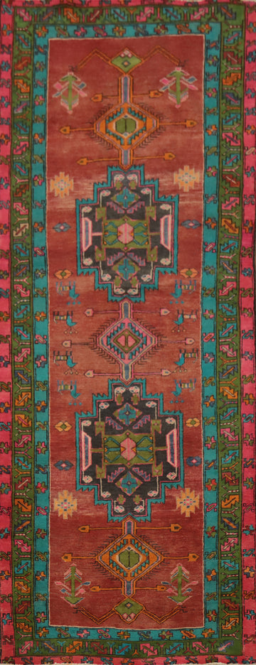 Vintage Geometric Ardebil Persian Runner Rug 4x10