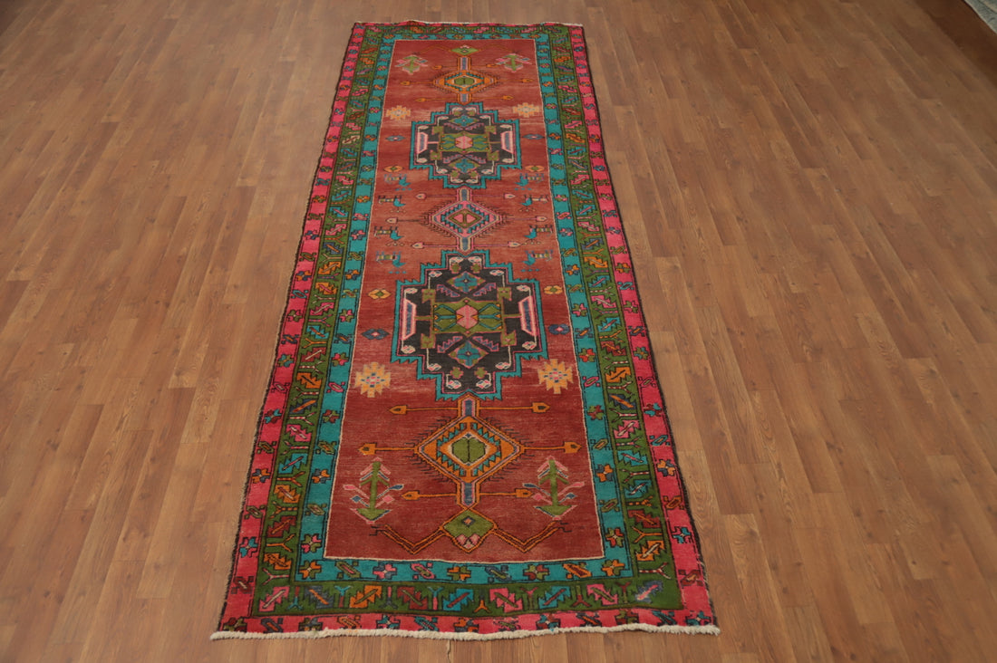 Vintage Geometric Ardebil Persian Runner Rug 4x10