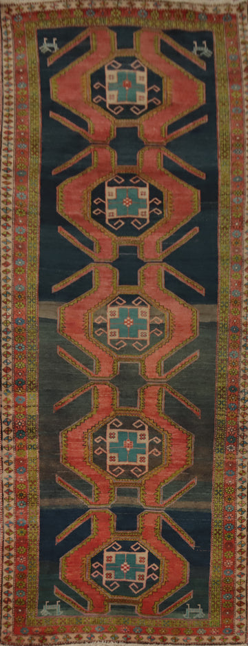 Tribal Geometric Meshkin Persian Runner Rug 4x11
