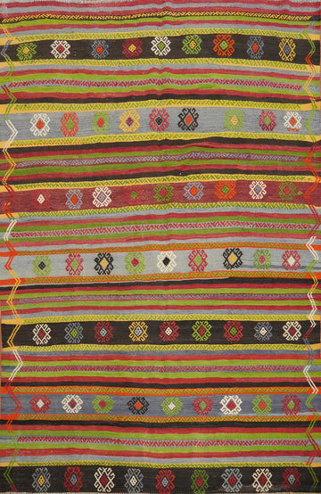 Vegetable Dye Wool Striped Kilim Turkish Rug 5x7