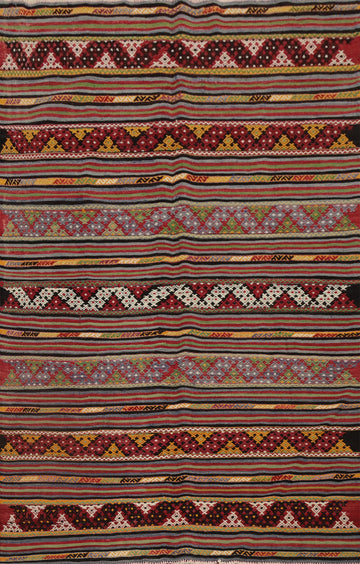 Handwoven Kilim Rug 5x7 with Geometric Patterns in Earthy Tones