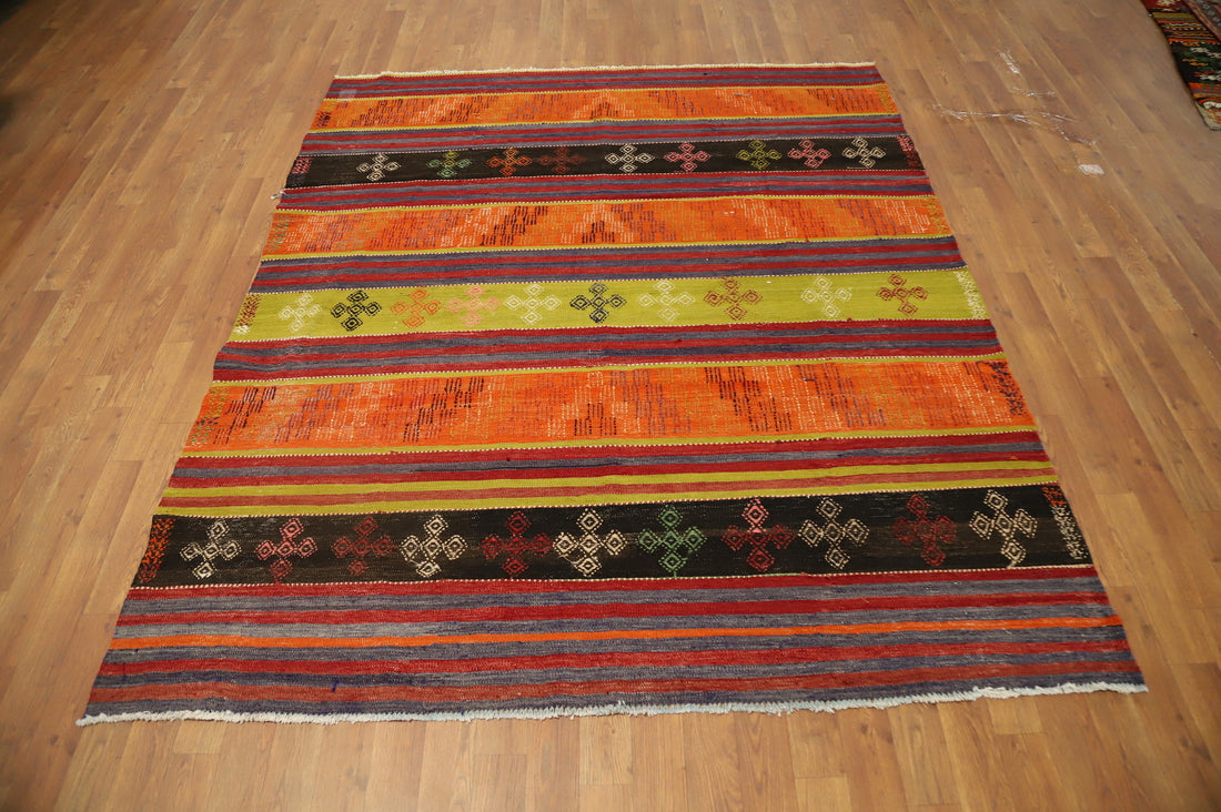 Multicolor Stripe Kilim Rug 5x7 Featuring Folk Design Elements