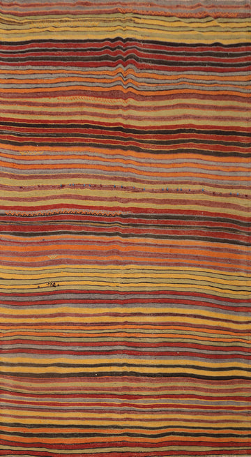 Vibrant Earth-Toned Lines Kilim Area Rug 5x9 for Living Rooms