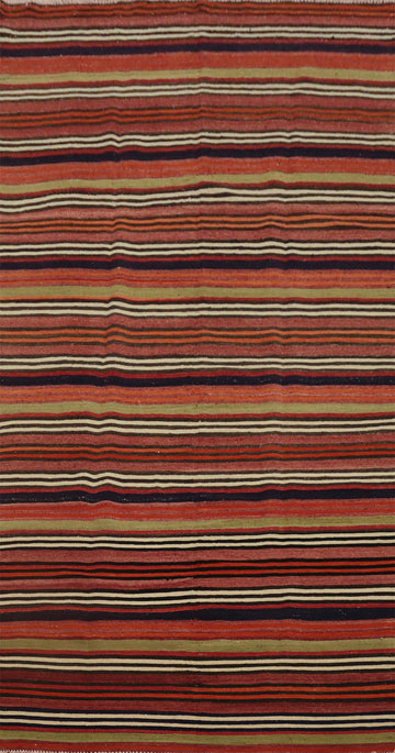 Warm Striped Kilim Area Rug 5x11 in Earthy Tones for Cozy Spaces