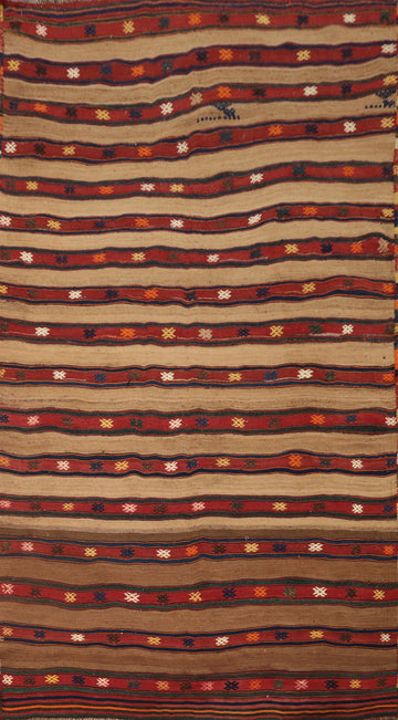 Handwoven Kilim Area Rug 5x10 with Rich Earth Tones and Stripes