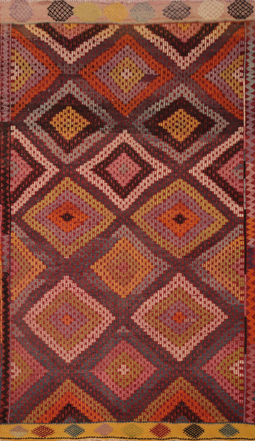Vegetable Dye Geometric Kilim Turkish Area Rug 5x9