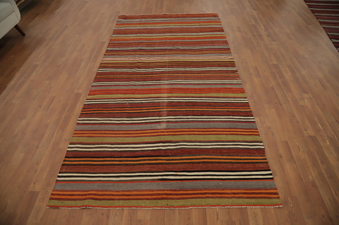 Vegetable Dye Kilim Striped Wool Area Rug 5x10