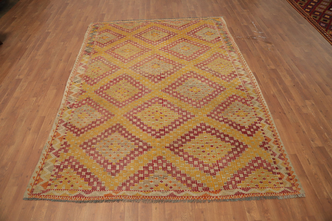 Vegetable Dye Kilim Geometric Area Rug 6x8
