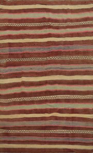 Earthy Tones Woven Kilim Rug 4x6 with Rustic Horizontal Stripes Design