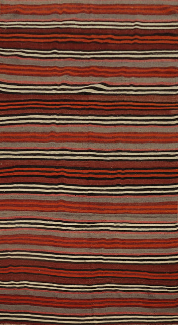 Bold Horizontal Stripe Kilim Area Rug 5x9 with Rustic Earth Shades