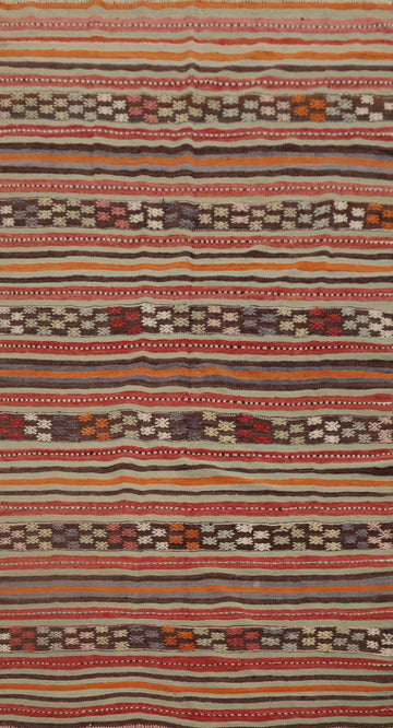 Vibrant Striped Kilim Area Rug 5x9 with Intricate Geometric Patterns