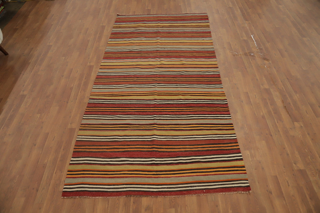Vegetable Dye Kilim Striped Wool Area Rug 5x10