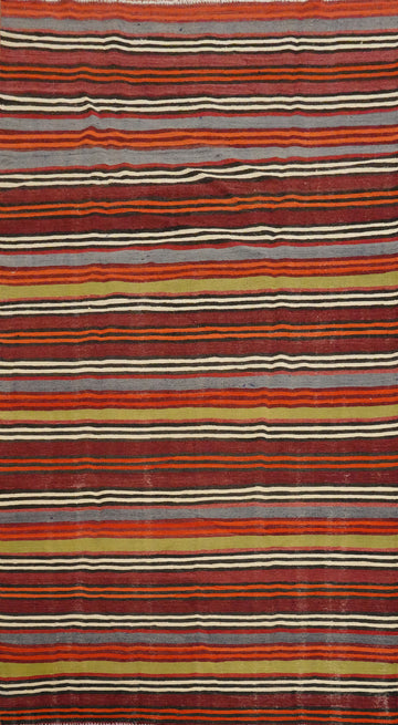 Vegetable Dye Kilim Striped Wool Area Rug 5x9