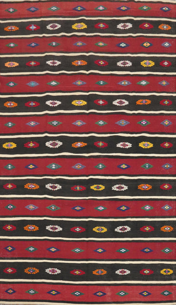 Vegetable Dye Kilim Striped Wool Area Rug 6x10