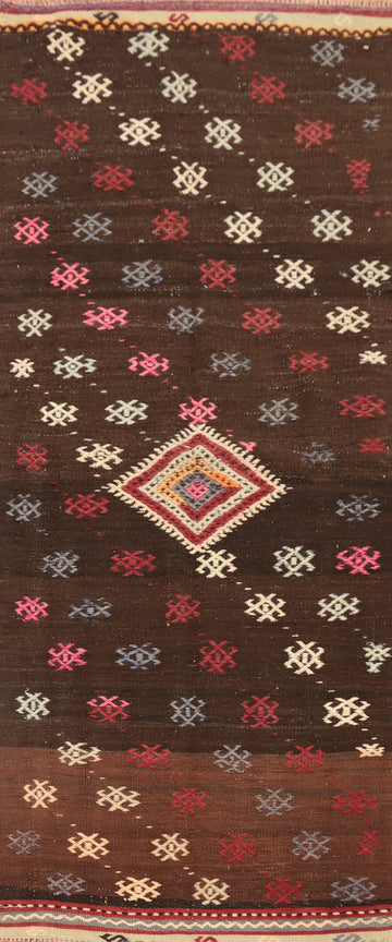 Vegetable Dye Kilim Geometric Runner Rug 4x9
