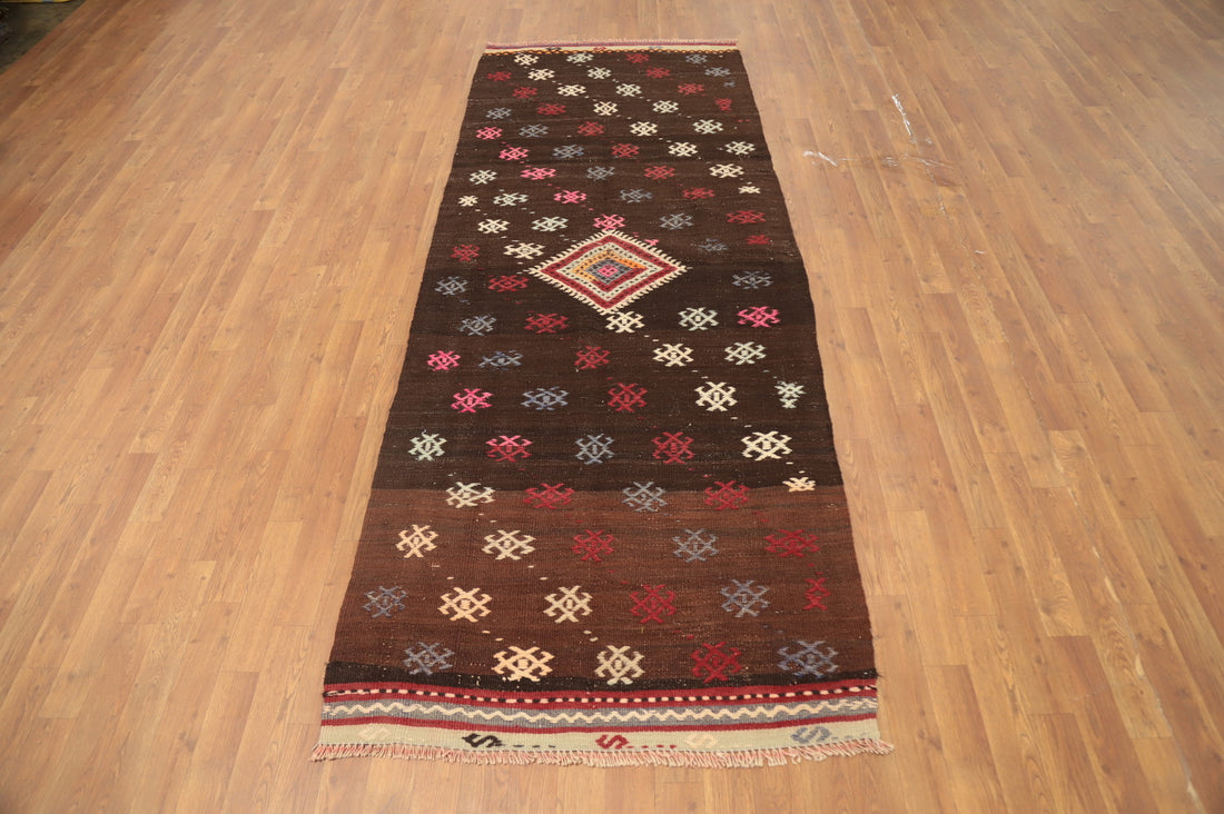 Vegetable Dye Kilim Geometric Runner Rug 4x9
