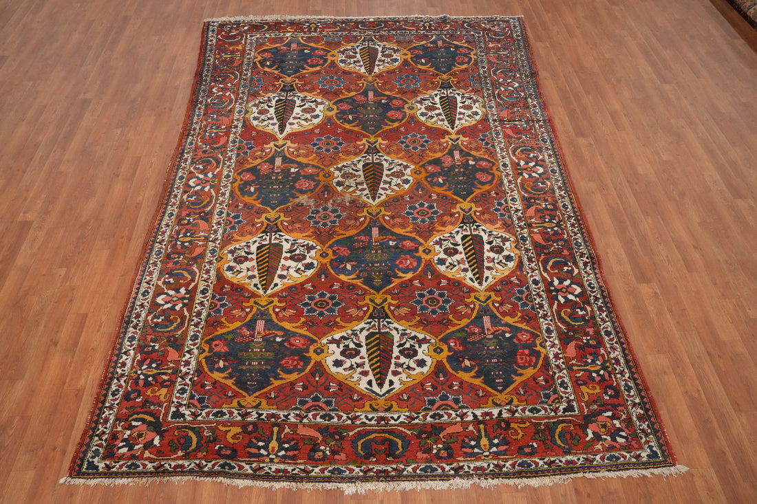 Antique Floral Wool Bakhtiari Persian Area Rug 7x10
