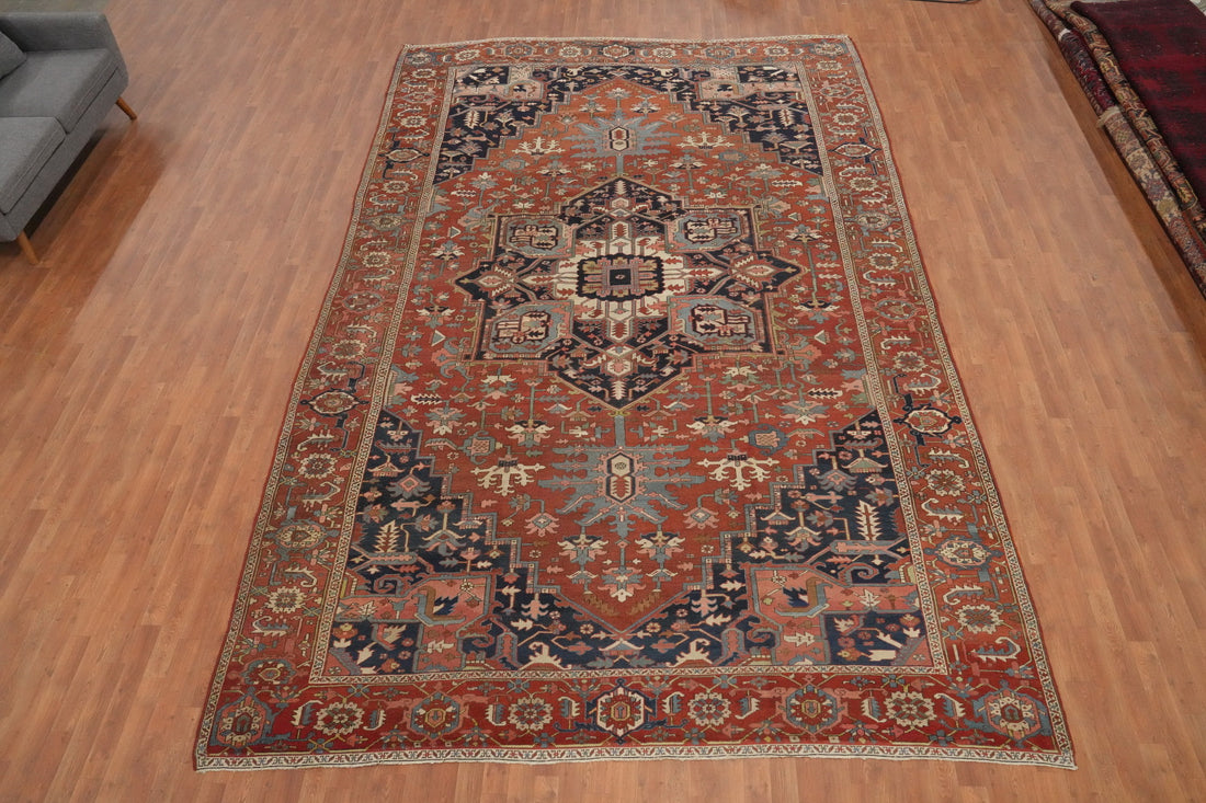Pre-1900 Vegetable Dye Heriz Serapi Persian Large Rug 10x15