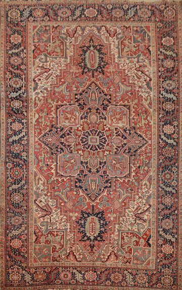Pre-1900 Antique Vegetable Dye Heriz Serapi Persian Area Rug 9x13