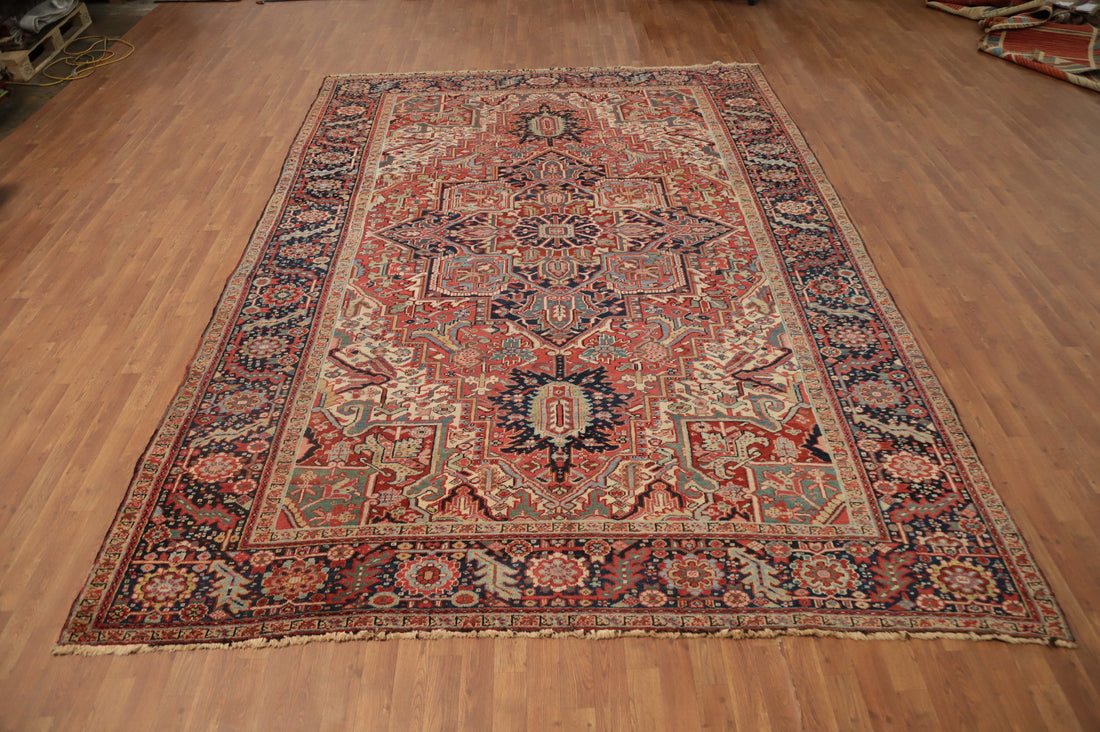 Pre-1900 Antique Vegetable Dye Heriz Serapi Persian Area Rug 9x13