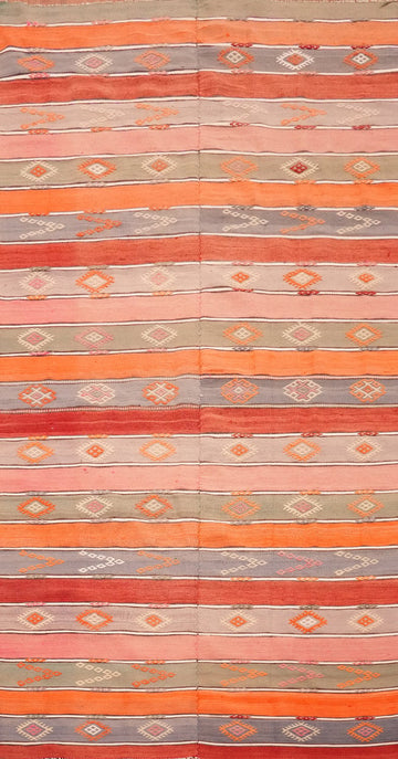 Vegetable Dye Kilim Striped Wool Runner Rug 4x9