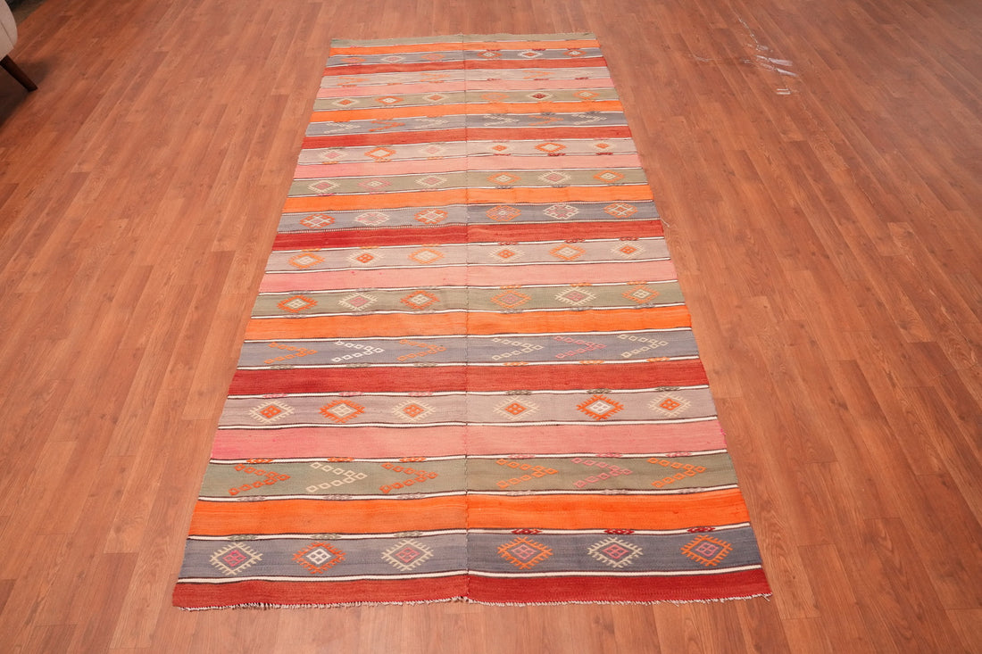 Vegetable Dye Kilim Striped Wool Runner Rug 4x9