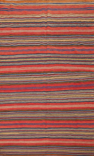 Vegetable Dye Kilim Striped Wool Area Rug 5x8