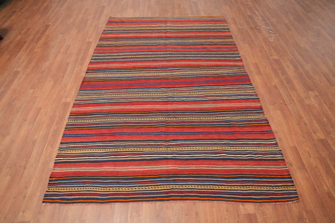Vegetable Dye Kilim Striped Wool Area Rug 5x8