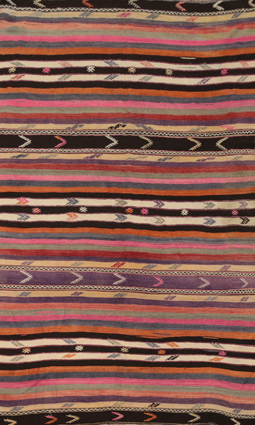 Vibrant Striped Pattern Kilim Area Rug 5x9 with Tribal Motifs