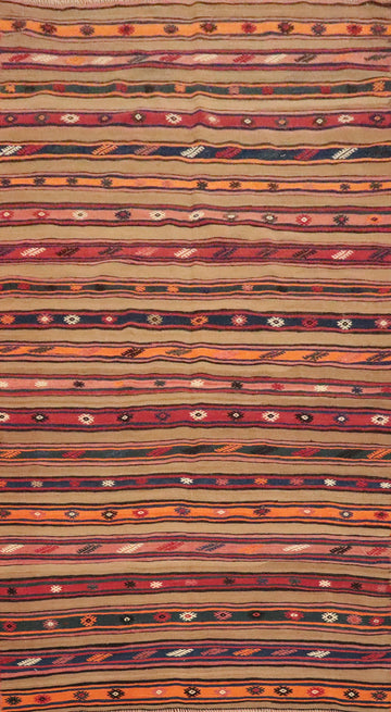 Vegetable Dye Kilim Striped Area Rug 5x8