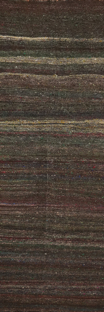 Artisanal Threaded Kilim Runner Rug 3x11 with Rich Dark Design