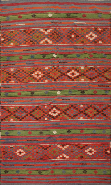 Southwestern Geometric Kilim Area Rug 6x10 with Bold Colorful Stripes